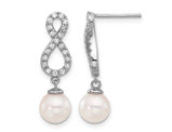 14K White Gold White Akoya Pearl Infinity Earrings (7-8mm) with Diamonds 2/5 Carat (ctw)